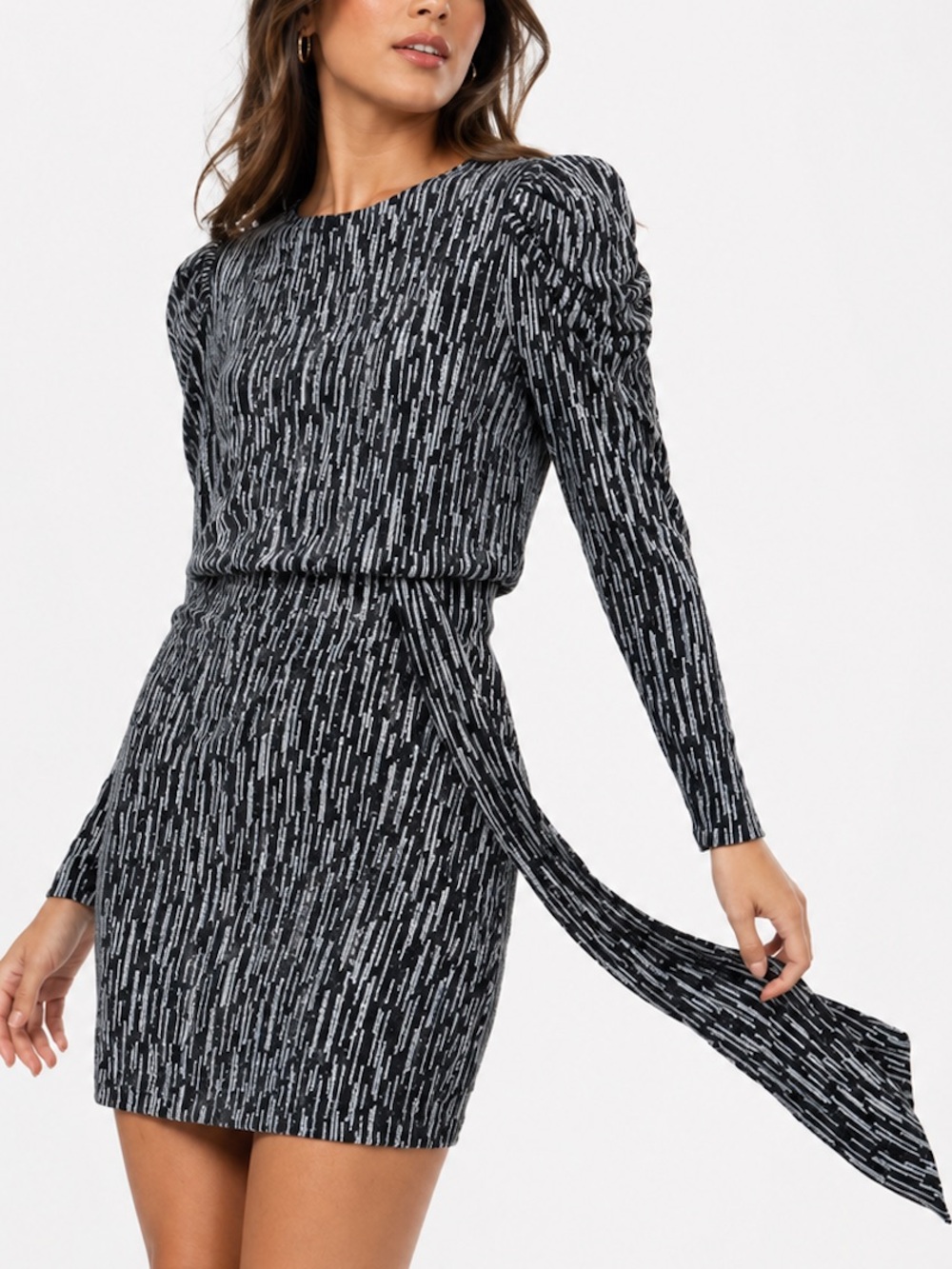 NWT Metallic Puff Sleeve Sequin Dress Aidan Mattox Size 0